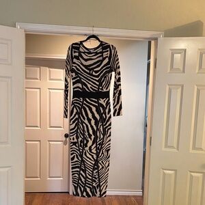 Fashion Nova Zebra Print Long Sleeve Dress